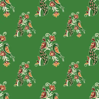 Green Rajawadi Kalamkari Birds