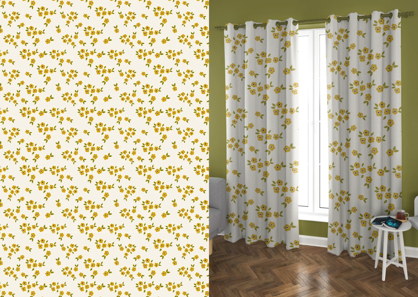 Yellow Floral Curtain